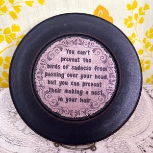Barbara Lloyd Primitive Decorative Wall Plate Birds of Sadness Quote Black Wood